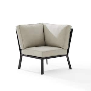 Clark Matte Black Metal Corner Outdoor Sectional Chair with Taupe Cushions