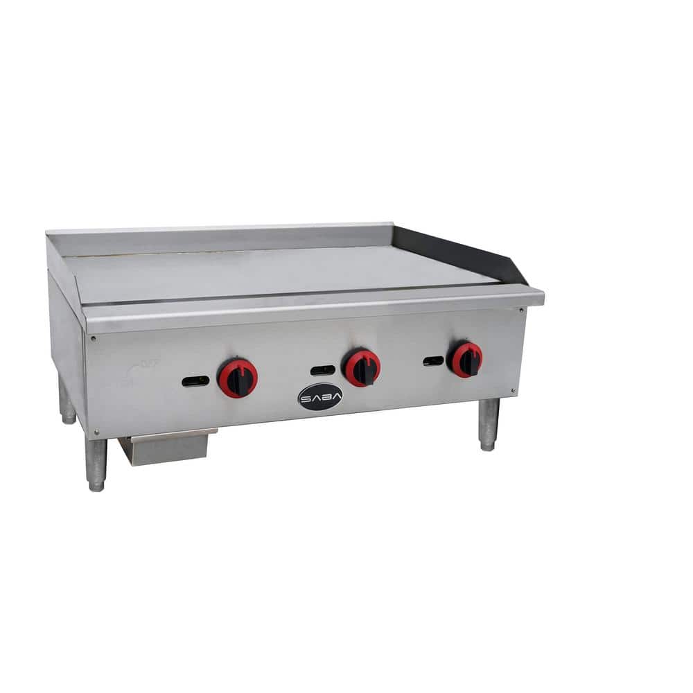 SABA 36 in. Commercial Griddle Gas Cooktop in Stainless Steel with 3 Burners, Silver -  MG-36