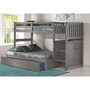 Charcoal Twin over Full Staircase Bunkbed with Four Drawer Chest and Trundle