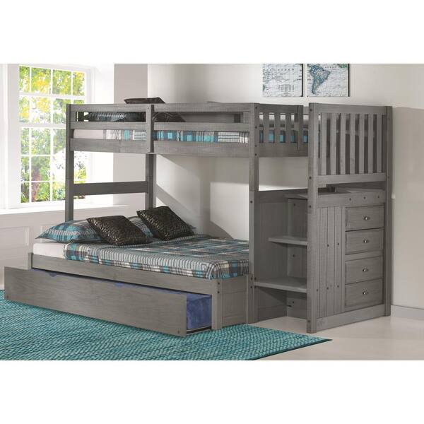 OS Home and Office Furniture Charcoal Twin over Full Staircase Bunkbed with Four Drawer Chest and Trundle
