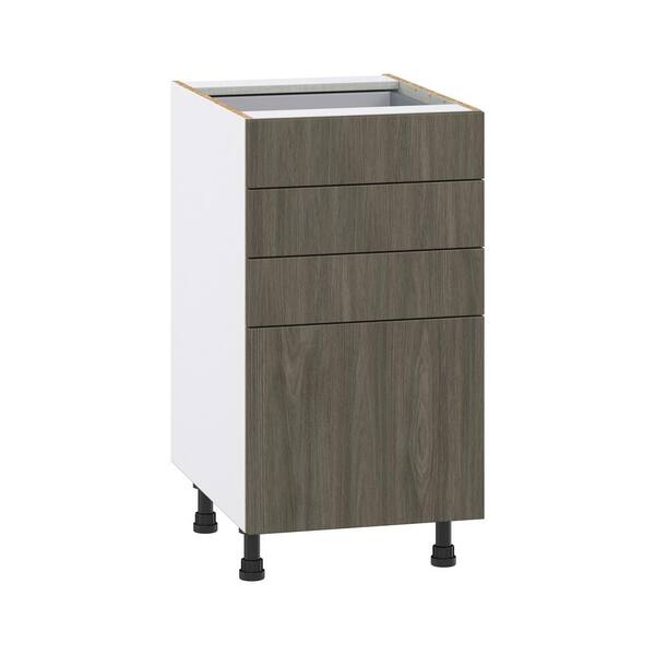J COLLECTION 18 in. W x 34.5 in. H x 24 in. D Medora Textured Slab Walnut Assembled 2 Waste Bins Pullout and 1-Drawer Kitchen Cabinet
