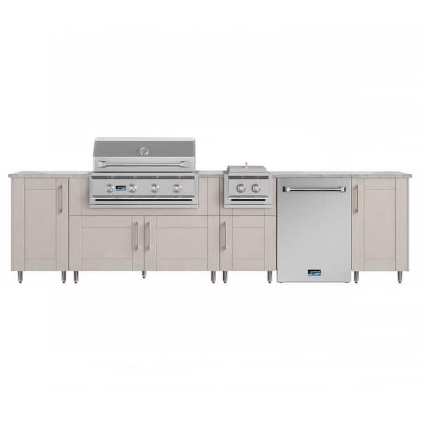 Nightfall 126 in. W 4-Burner Propane Grill Island in Sanibel Shoreline Gray with Fridge, Side Burner