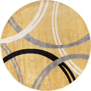 Yellow 6 ft. 6 in. Contemporary Abstract Circles DesignRound Area Rug