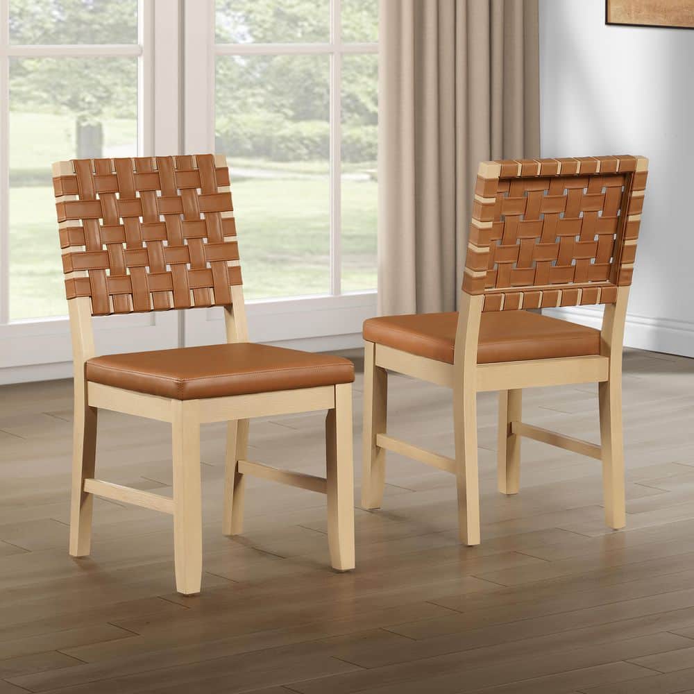 Reid Brown Leather Sand Wood Side Chair (Set of 2) price history on PriceWatchPro