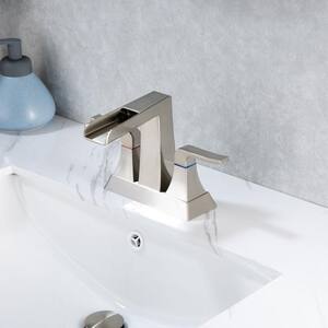 Waterfall Spout 4 in. Centerset 2-Handle Lavatory Bathroom Faucet with Drain Kit Included in Brushed Nickel