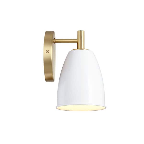 Designers Fountain - Biba 5.25 in. 1-Light Brushed Gold Modern Wall Sconce with Ice Mist Metal Shade