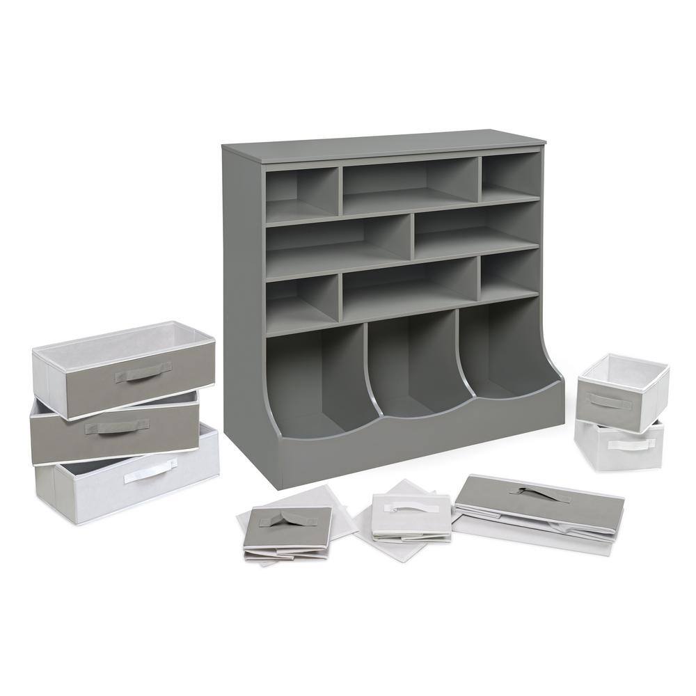 Gray MDF Kids Storage Unit with Baskets and Bins
