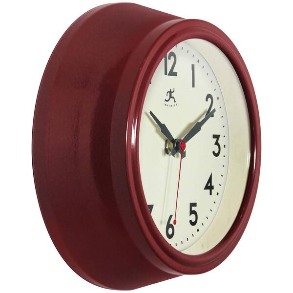 Infinity Instruments 9 Inch Retro Wandklok - Stille Keukenklok Mid Century Modern - Rood