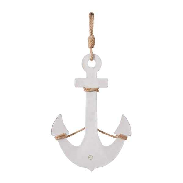 Wood White Anchor Wall Decor with Hanging Rope