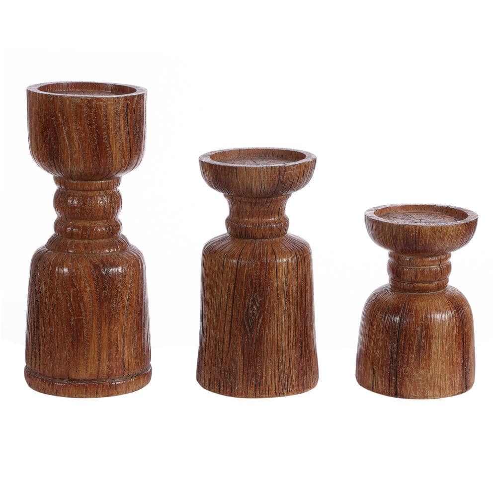 Lia Brown Faux Wood Candlestick Set of 3