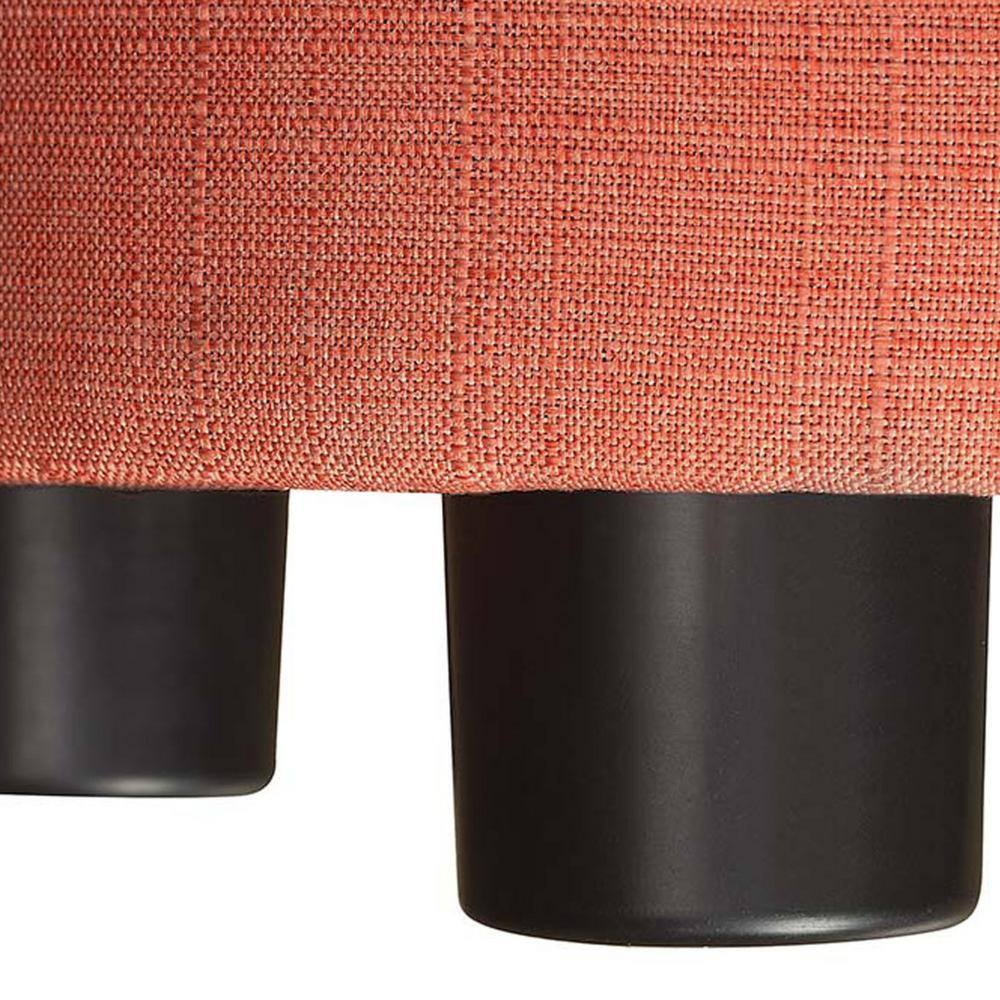 Coral Faux Linen Round Storage Ottoman with Reversible Tray