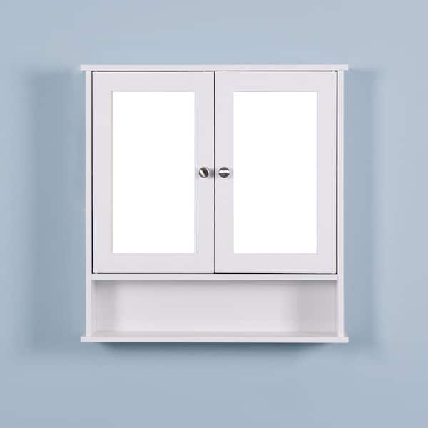 Nivencai 22 in. W x 5 in. D x 23 in. H Rectangular White Wood Medicine Cabinet with Mirror and Adjustable Shelf