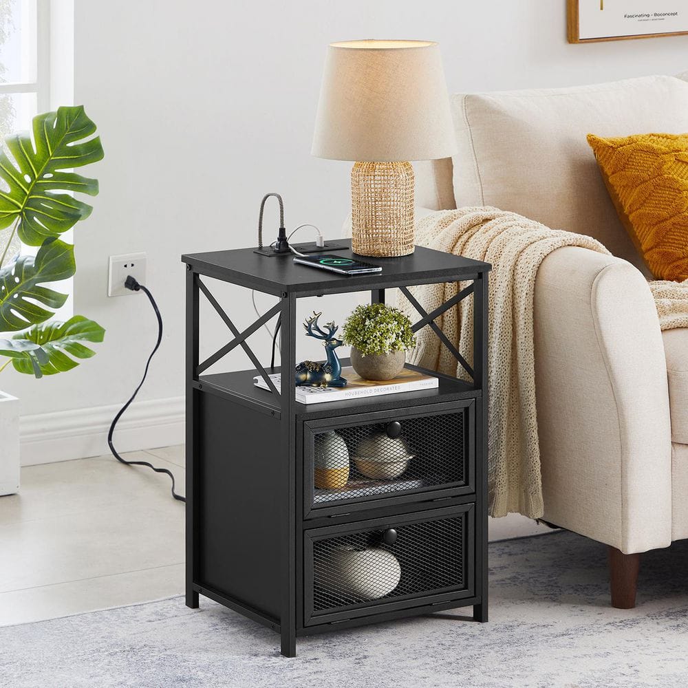 VECELO End Table With Charging Station, Nightstand With USB Ports And ...