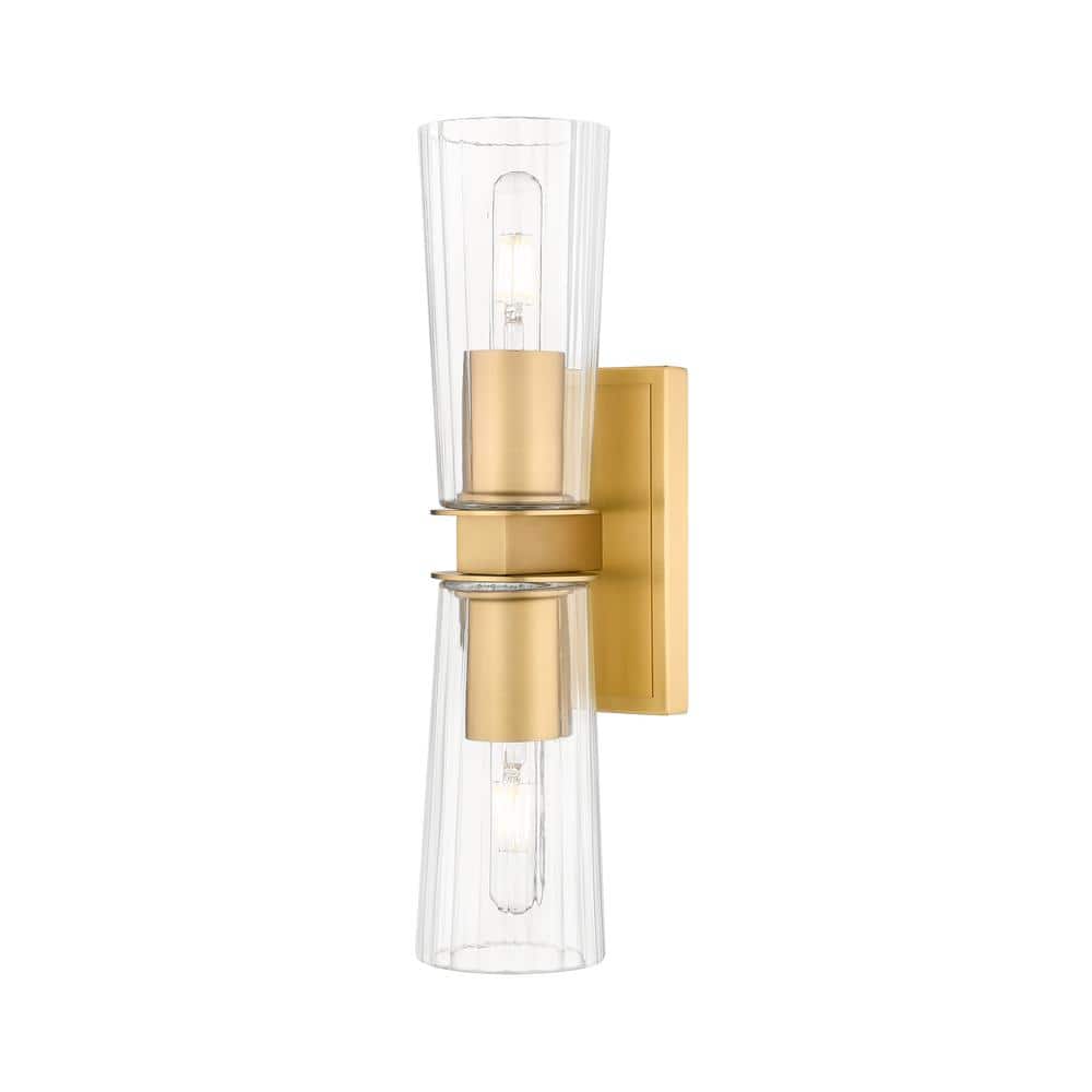 Titus 2-Light Modern Gold Wall Sconce with Clear Glass Shade