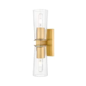 Titus 2-Light Modern Gold Wall Sconce with Clear Glass Shade