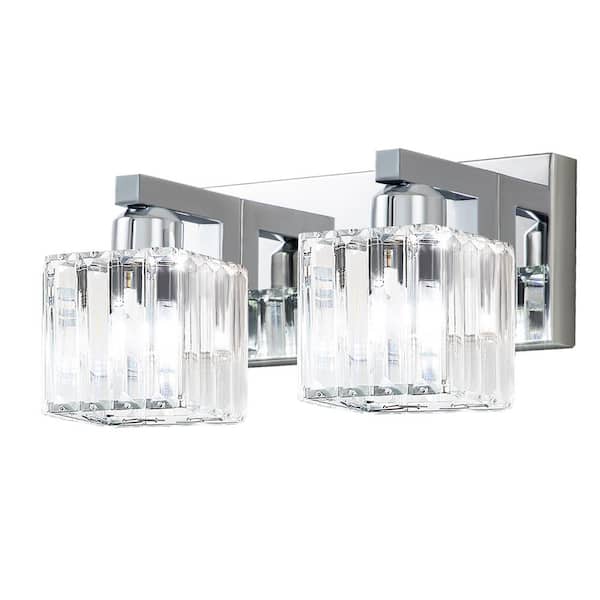 Orillia 11.8 in. 2-Light Chrome Bathroom Vanity Light with Crystal Shades