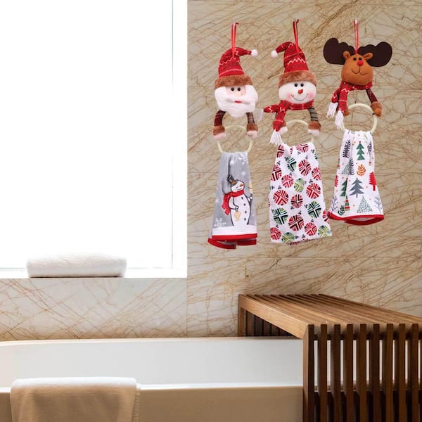 Christmas-Themed Hanging Hand Towel - Santa - Snowman - Convenient Hanging  Loops - ApolloBox