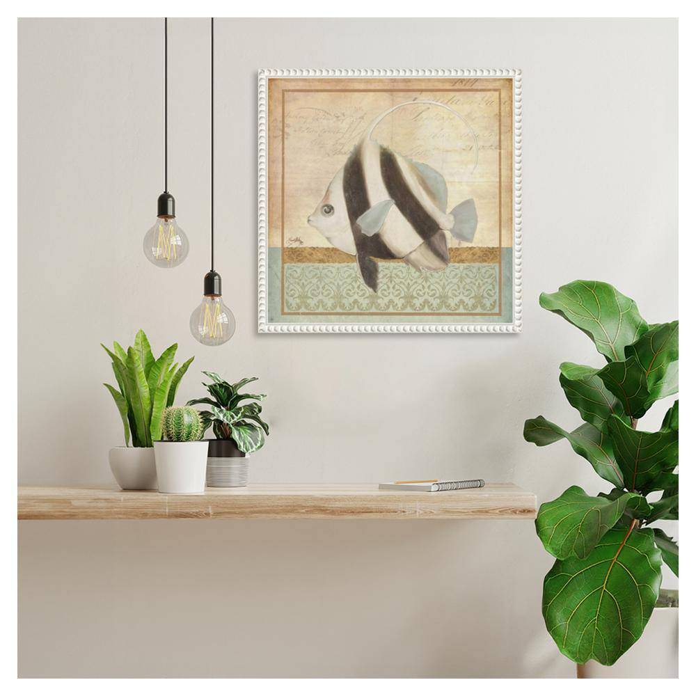Vintage Nautical Fish Canvas Art with Beaded Frame