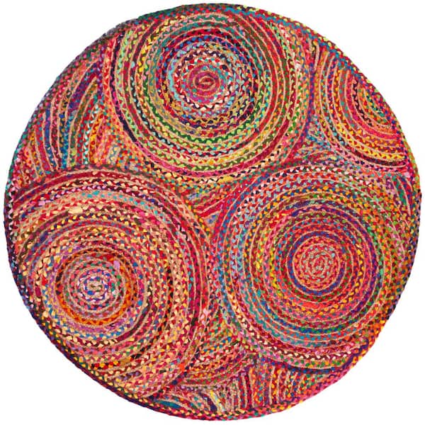 SAFAVIEH Cape Cod Red/Multi Doormat 3 ft. x 3 ft. Round Geometric Area Rug
