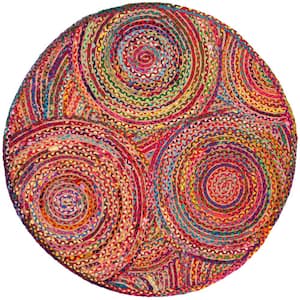 Cape Cod Red/Multi 5 ft. x 5 ft. Round Geometric Area Rug