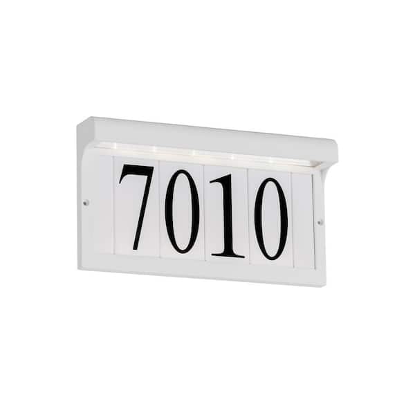 Generation Lighting Rectangular White Outdoor Integrated LED Wall Mount Address Light Wall Lantern Sconce