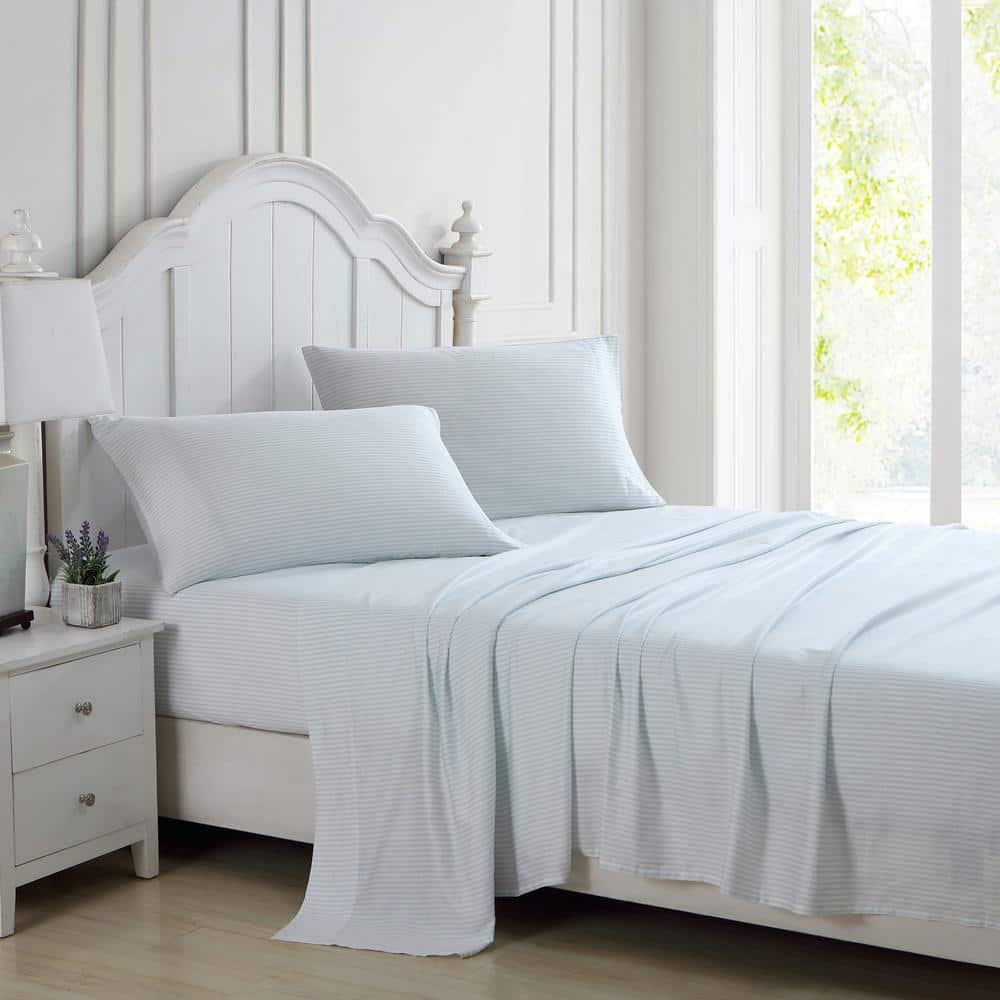 Queen Blue Cotton Sateen Floral Sheet Set