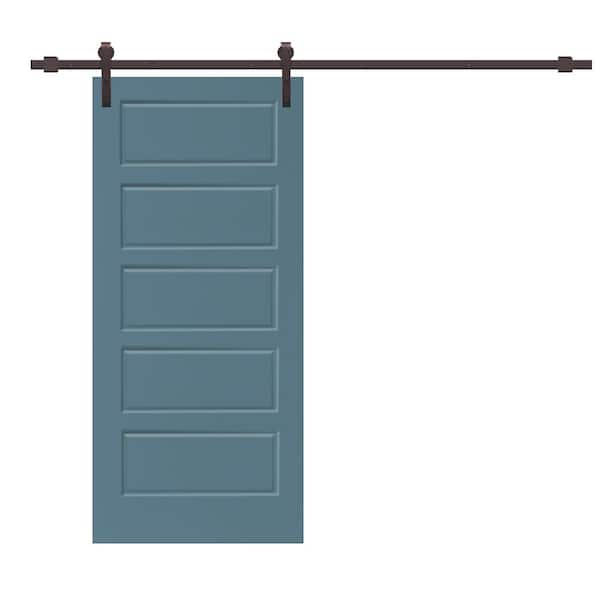 CALHOME 30 in. x 80 in. Dignity Blue Stained Composite MDF 5 Panel Interior Sliding Barn Door with Hardware Kit