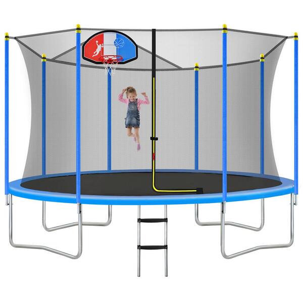 als resultaat Machtig Assert Trampoline for Kids with Safety Enclosure Net, Basketball Hoop and Ladder,  Round Outdoor Recreational Trampoline(Blue) M320309650 - The Home Depot