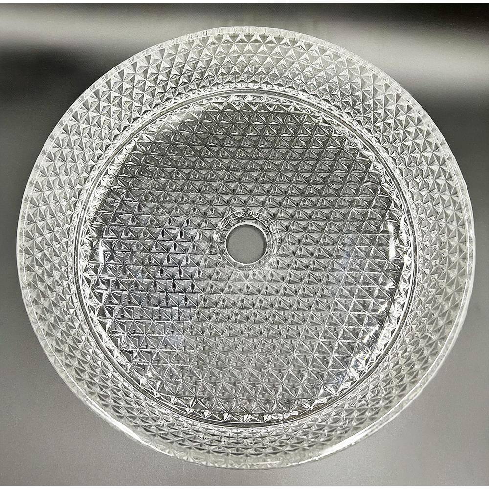 Crystal Clear Textured Glass Circular Bathroom Vessel Sink