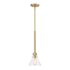 Willow Creek 60-Watt 1-Light Brushed Gold Pendant with Clear Blown Glass Shade
