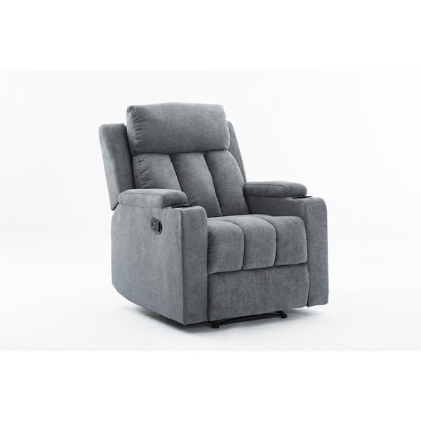 Ottomanson 32 in. Width Big and Tall Gray Polyester 1 Position Recliner