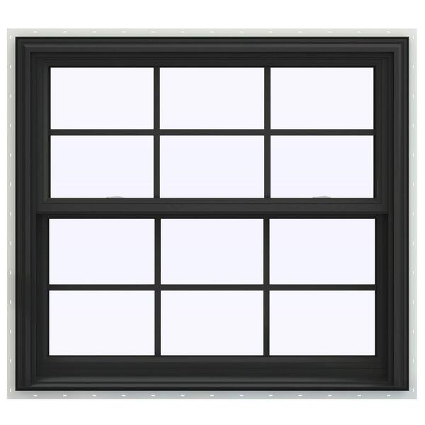 JELD-WEN 40 in. x 41 in. V-2500 Series Bronze FiniShield Vinyl Double Hung Window with Colonial Grids/Grilles