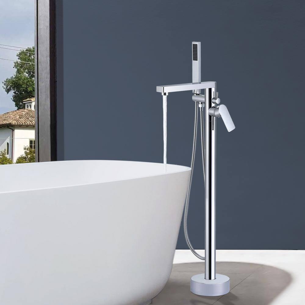 Chrome Freestanding Tub Filler with Lever Handle