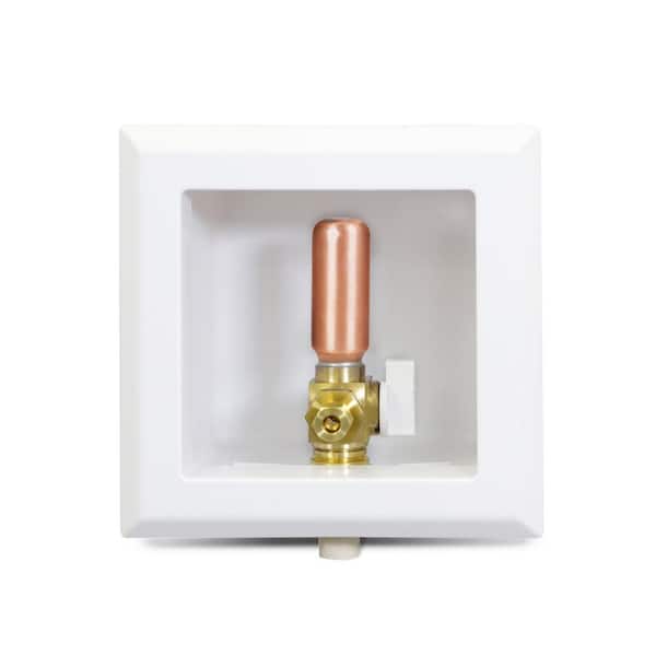 The Plumber's Choice 1/2 in. CPVC Icemaker Outlet Box with Valve and Hammer Arrester, White ABS Brass (Single)