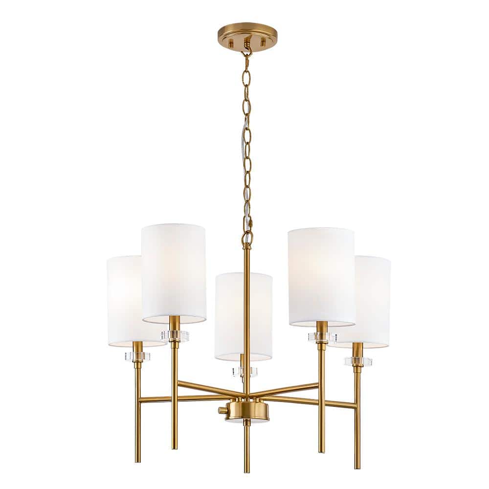 Home Decorators Collection Dawson Five Lights Chandelier Modern Aged Brass Finish with White