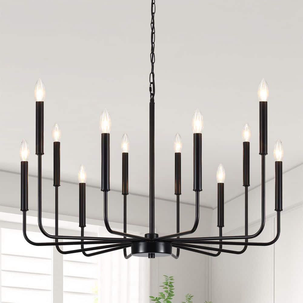 12-Light Black Farmhouse Dimmable Candle Style Hanging Chandelier for Dining Room, Kitchen, Foyer and Entryway price history on PriceWatchPro