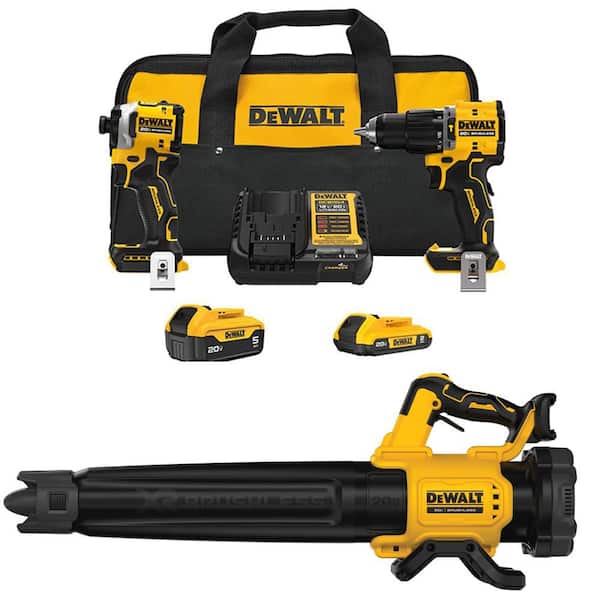 ATOMIC 20-Volt Lithium-Ion Cordless 2-Tool Combo Kit and Brushless Handheld Blower w/ 5 Ah and 2 Ah Batteries, Charger