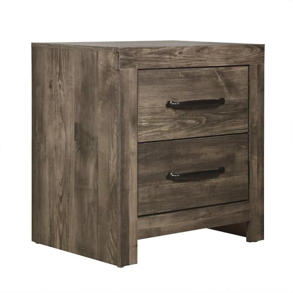 Benjara 21.65 in. Gray Beige 2-Drawer Wooden Nightstand