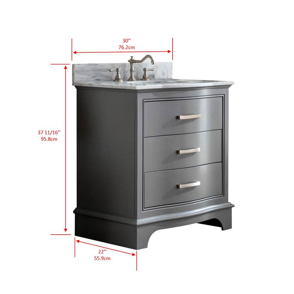 Monroe 30'' Gray Solid Wood Vanity with Marble Top