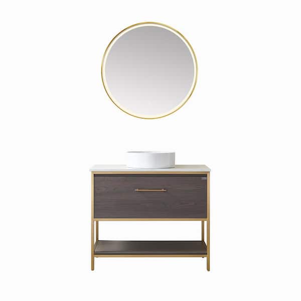 ROSWELL Murcia 36 in. W x 22 in. D x 36 in. H Single Sink Bath Vanity in Suleiman Oak with White Composite Stone Top and Mirror