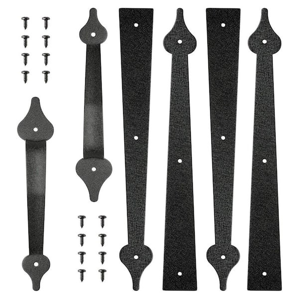 Steel Garage Door Decorative Hinges Handles Accents Hardware Kit Black Rust Resistant 4 Hinges 2 Handles 16 Screws
