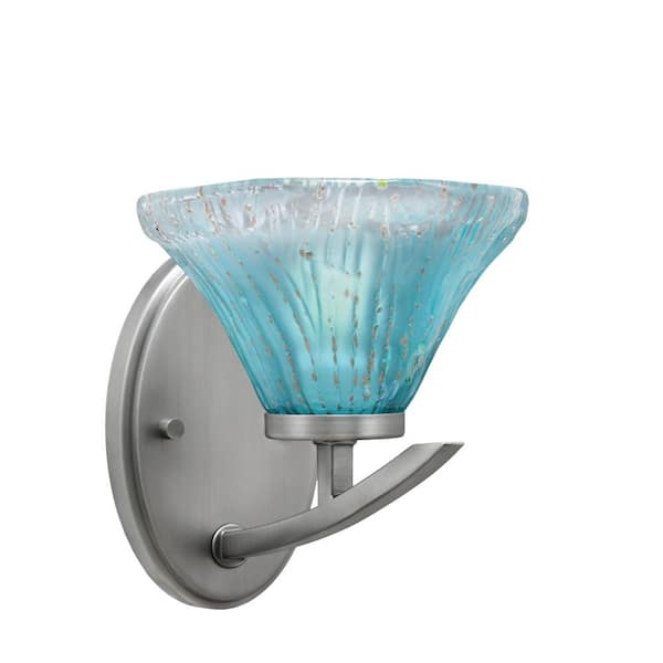Unbranded Siena 1-Light Graphite Downlight Wall Sconce with Teal Crystal Glass Shade