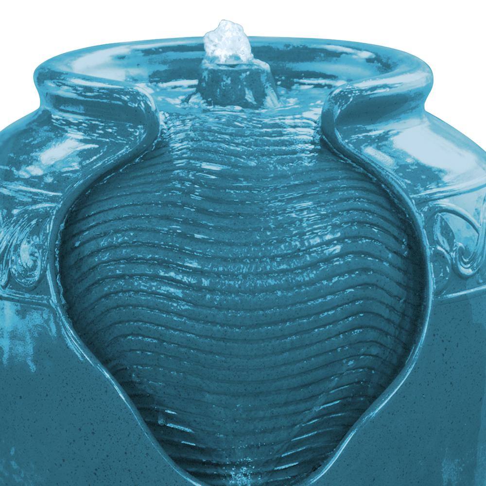 Teal Glazed Polyresin Pot Water Fountain with LED Light
