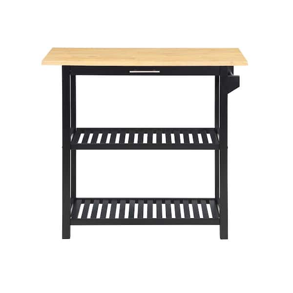 Convenience Concepts Designs2Go Butcher Block and Black Kitchen Prep Island with Drawer