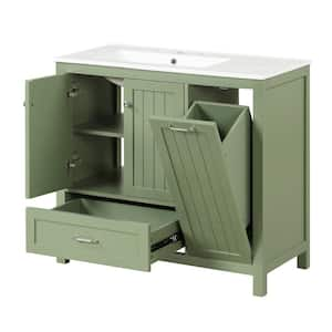 36 in. W x 18.3 in. D x 33.9 in. H Single Sink Freestanding Bath Vanity in Green with White Ceramic Top