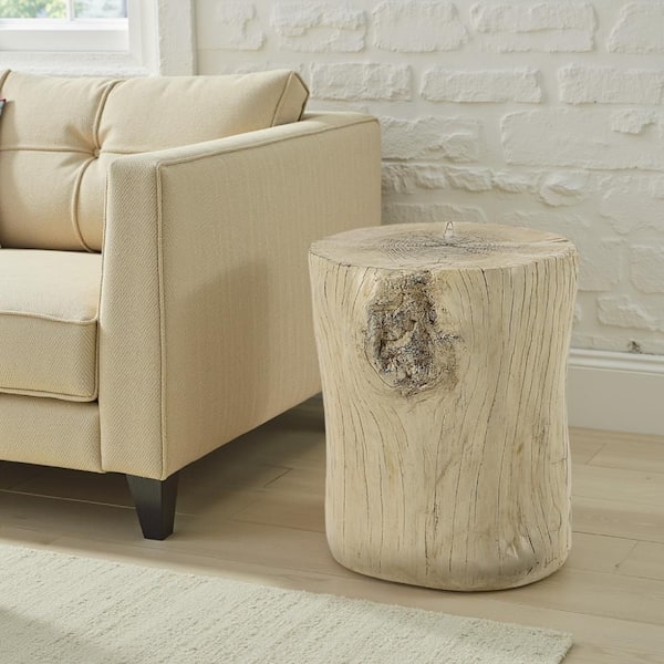 Rennie 13 in. Natural Brown Round Concrete Cement Accent End Table