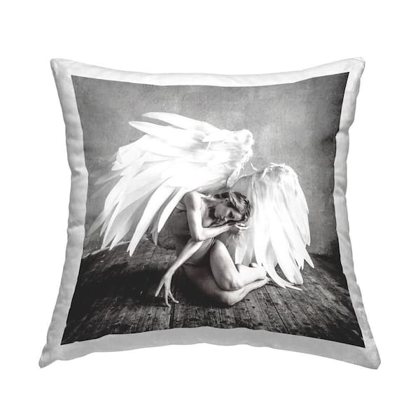 Stupell Industries Spiritual Angel Woman Gray Print Polyester 18 in. x 18 in. Throw Pillow