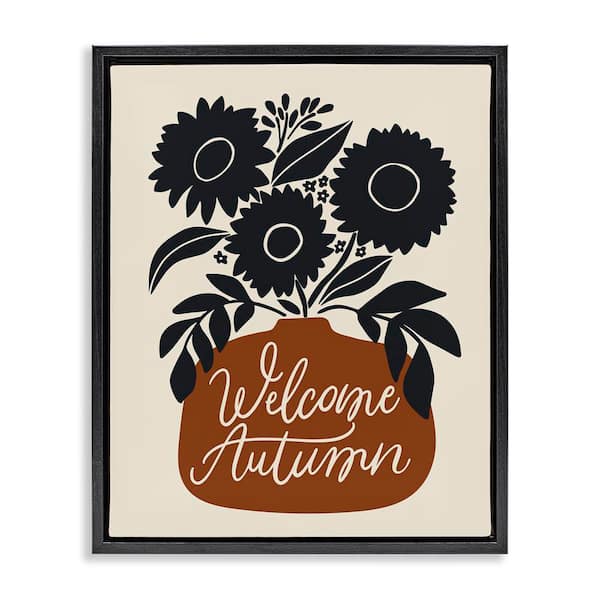 Stupell Industries Welcome Autumn Earthy Blooms by Doodles. Ink. Black Floater Frame Nature Graphic Art Print 31 in. x 25 in.
