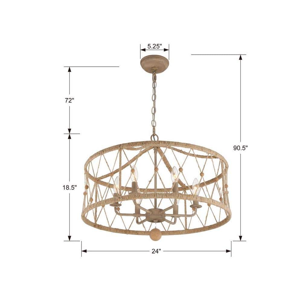 Brixton 6-Light Burnished Silver Drum Chandelier with Jute Accents