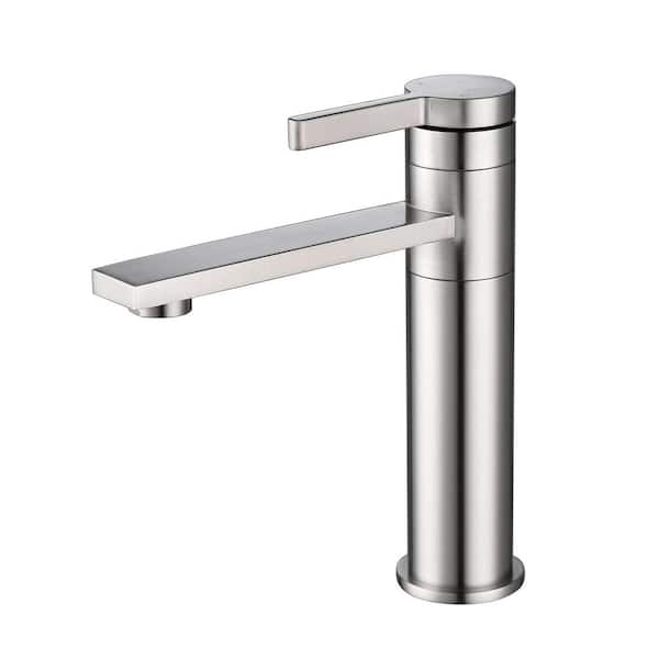FLG Single Handle Single Hole Bathroom Faucet with 360-Degree Swivel Spout Stainless Steel Sink Faucets in Brushed Nickel